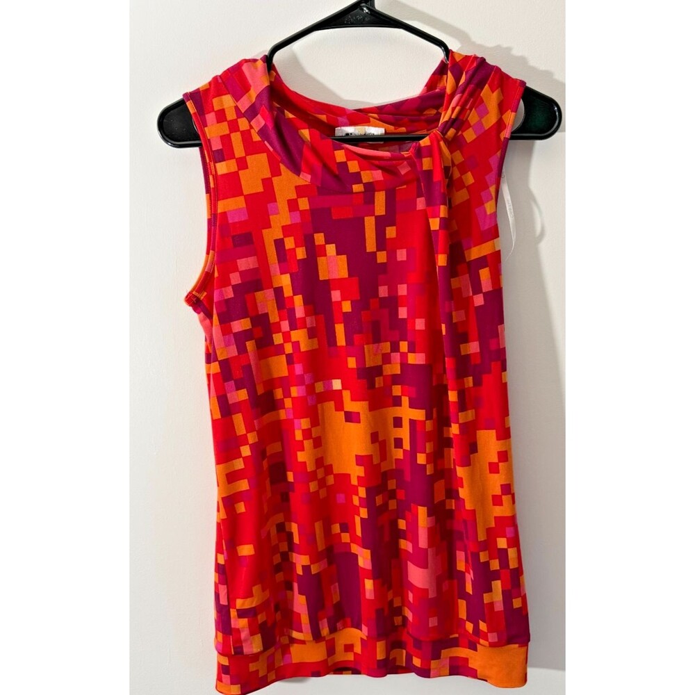 Calvin Klein Graphic Abstract Sleeveless Top Women's Large Orange Tunic Retro